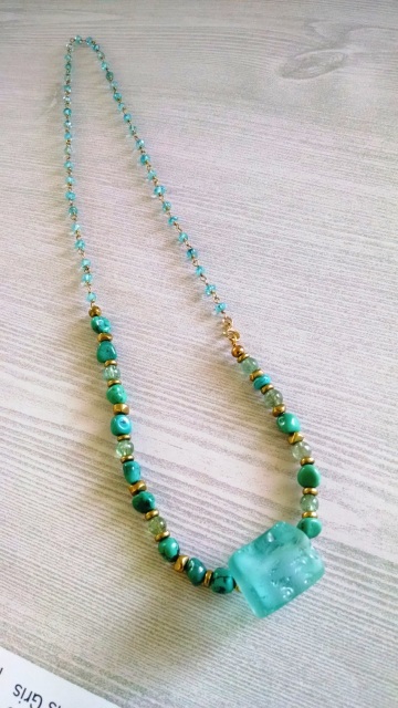 Blue Genuine Apatite,turquoise with Ocean Blue Quartz Pendant Necklace ...